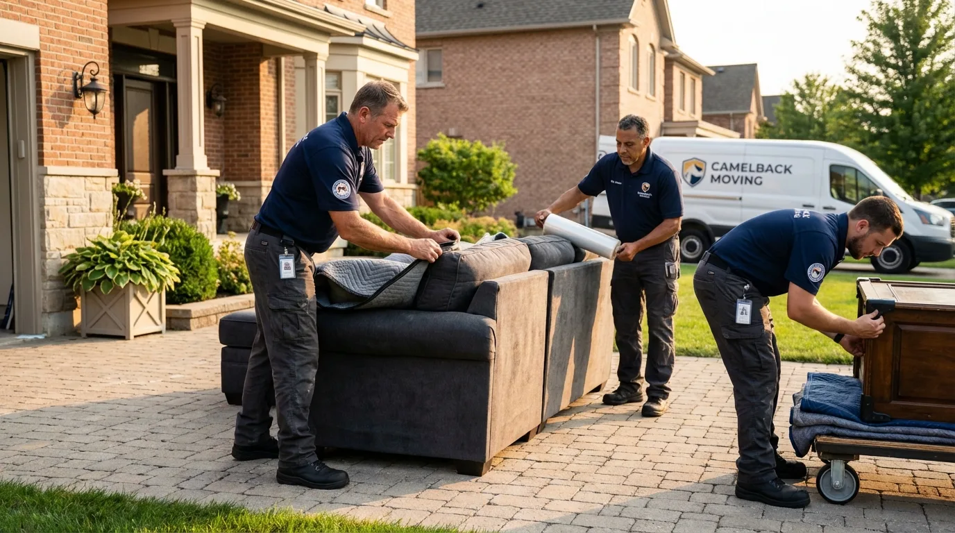 Large estate moving crew wrapping furniture in Prospect, OH