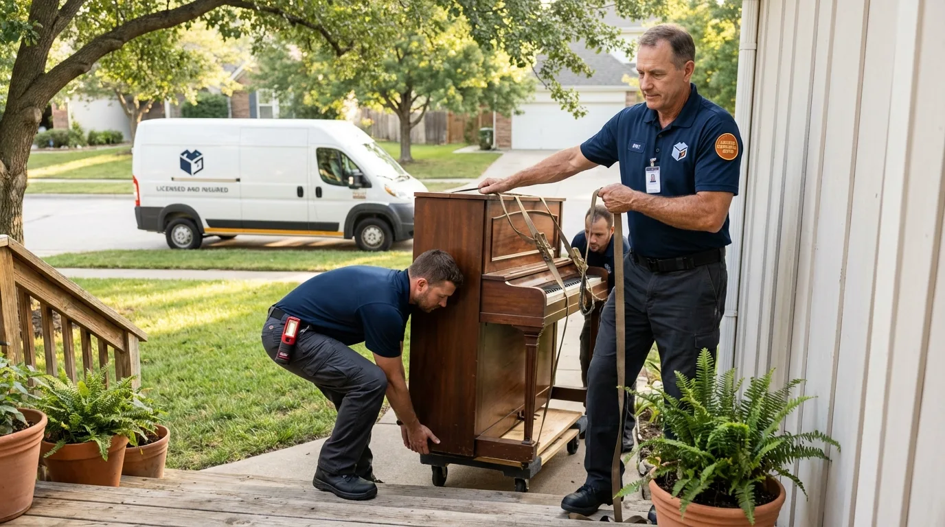 Licensed piano movers securing grand piano in Prospect, OH